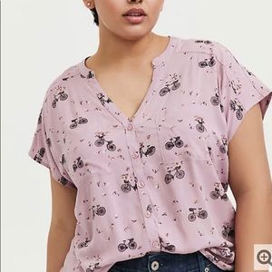 MAUVE PINK CHALLIS BICYCLE PRINT DOLMAN TOP
